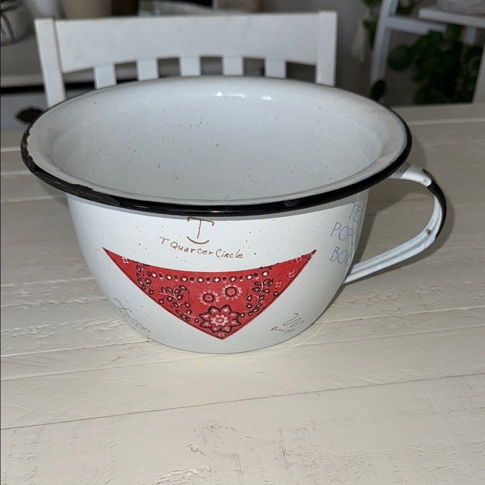 Vintage White Enamel Mug with Red Bandana Design